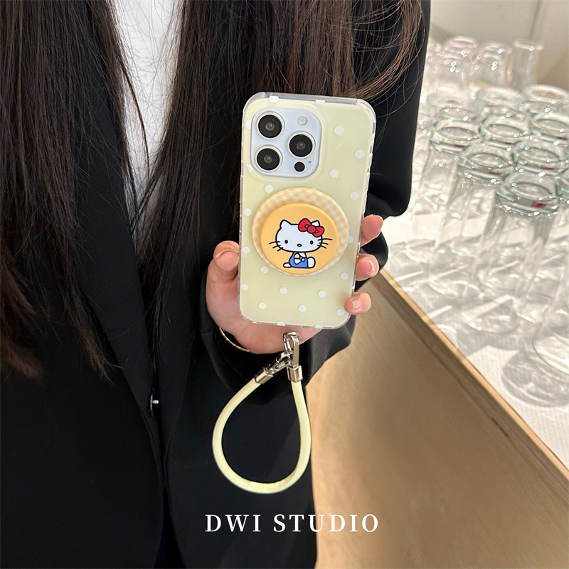 奶黄波点Kitty磁吸挂绳手机壳