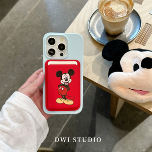 DWI STUDIO趣味红蓝撞色米奇磁吸插卡卡包手机壳17promax全包AI按键适用苹果16promax液态硅胶壳15/14