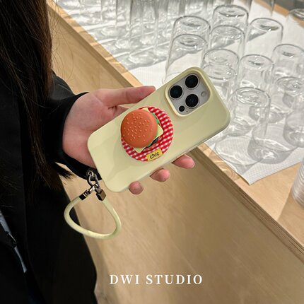 DWI STUDIO趣味可爱汉堡磁吸支架手机壳17promax全包AI按键适用苹果15promax/13新款iPhone16液态硅胶壳