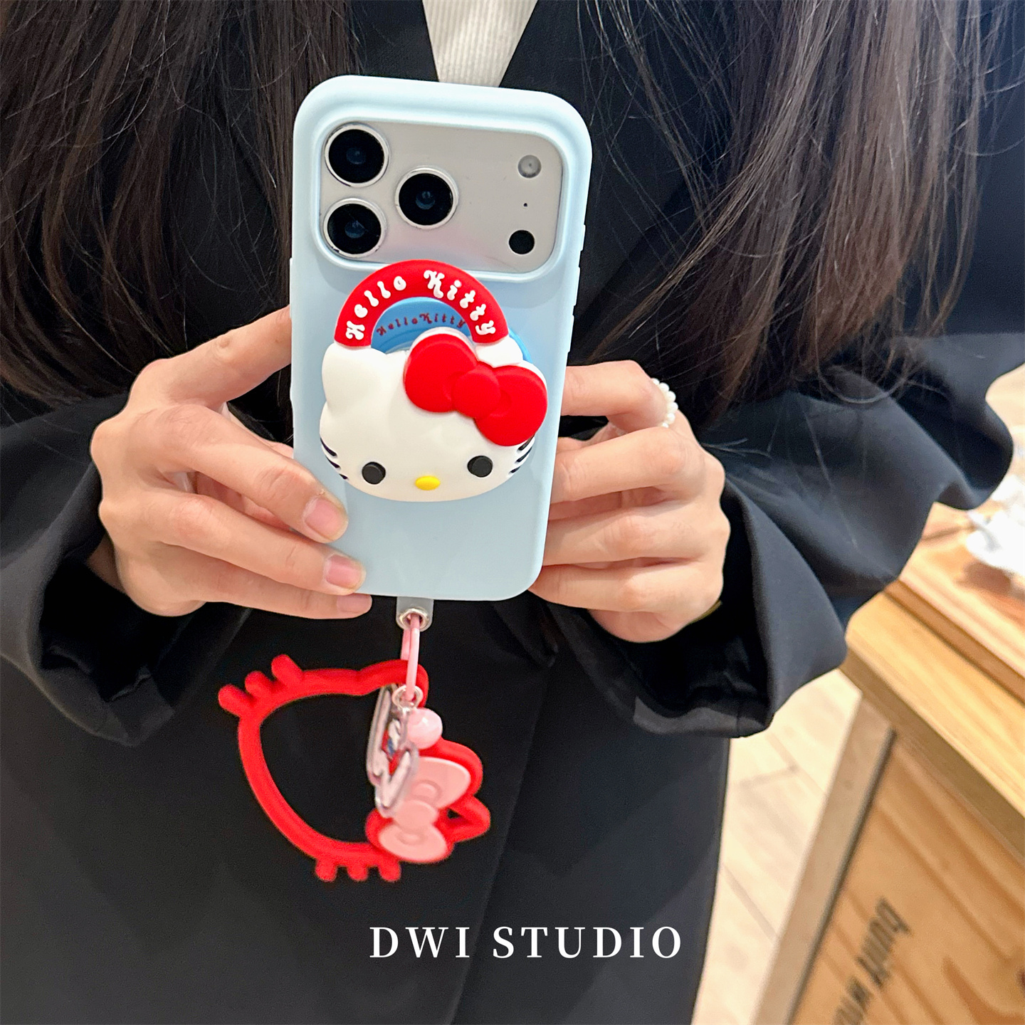 可爱撞色Kitty磁吸挂绳手机壳