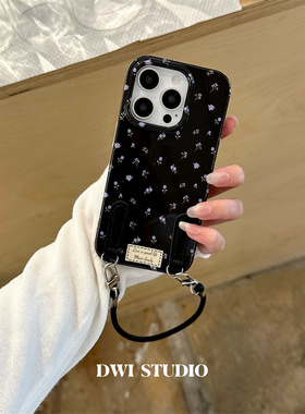 DWI STUDIO春天小众黑色碎花挂绳全包手机壳17promax/14适用苹果15pro/15promax/13新款iPhone16promax女16