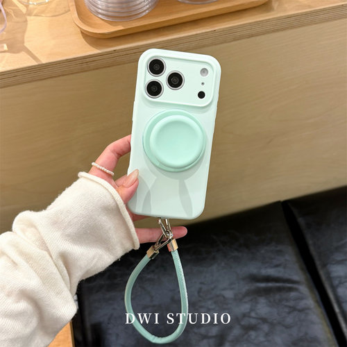 纯色薄荷绿磁吸支架挂绳手机壳