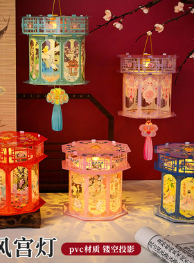 新年灯笼儿童手提发光马年小灯笼 diy材料包国潮古风宫灯夜市摆摊