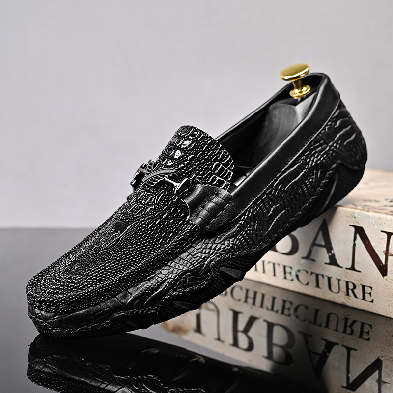 真皮鳄鱼纹豆豆鞋男休闲商务软底