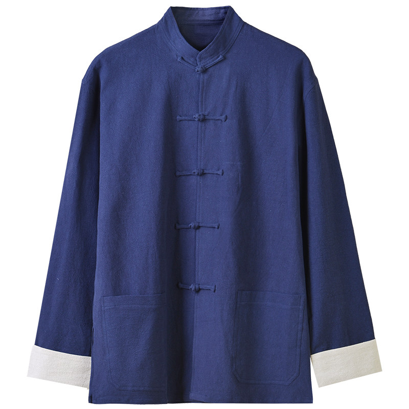LINEN TANG SUIT MENS SPRING AND AUTUMN RETRO DISC BUTTON CHINESE COTTON AND LINEN LONG-SLEEVED SHIRT ETHNIC CHINESE STYLE MIDDLE-AGED AND ELDERLY LAYMAN