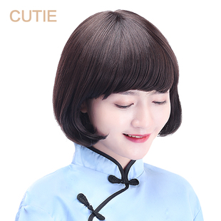 娇滴滴假发 女生高仿真波波头假发套 手织顶心bobo头整顶假发逼真