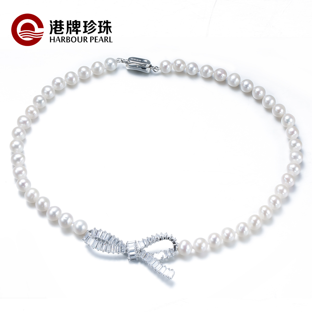 港牌珍珠时尚百搭淡水珍珠蝴蝶结项链新款包邮送妈妈送朋友迎中秋