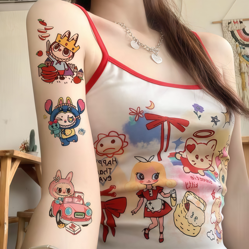 labubu纹身贴拉布布多巴胺可爱卡通少女心圣诞节防水持久纹身贴纸