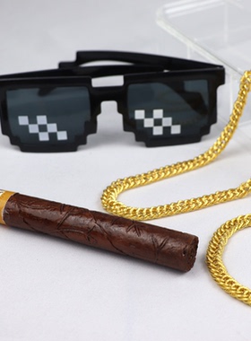 动漫创意二次元恶搞金链大佬马赛克眼镜装逼打码像素墨镜三件套