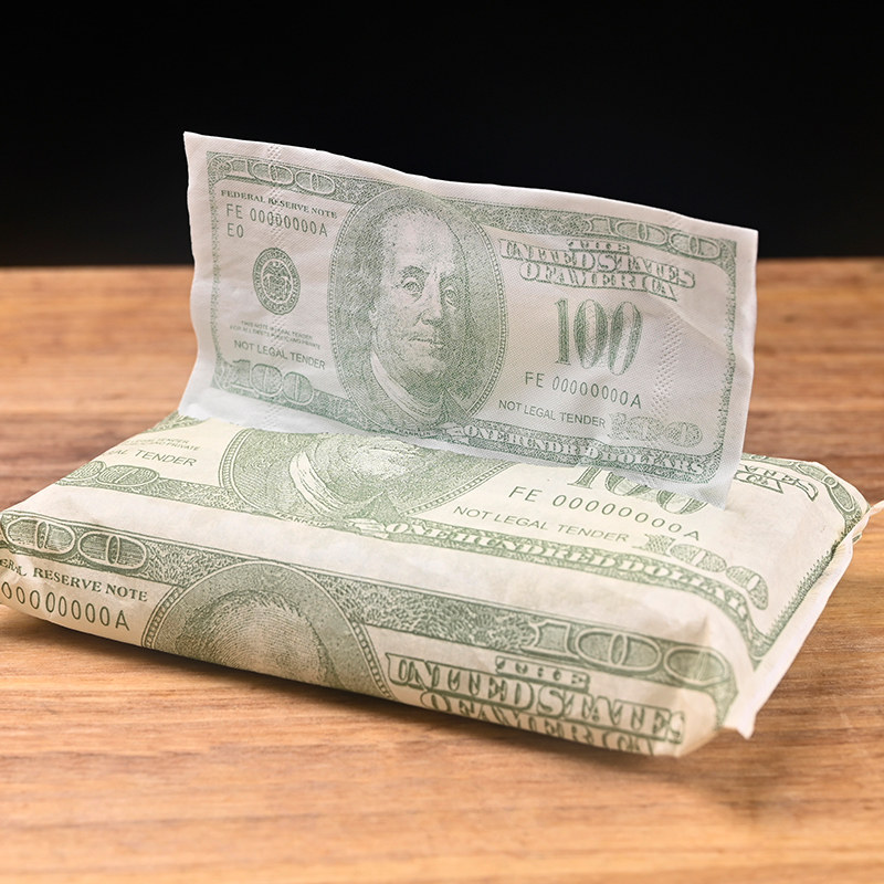 美元抽取式卫生纸美金印花原木浆餐巾纸美式纸巾纸手帕美金卫生纸