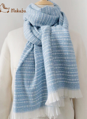 花木马围巾女冬季韩版百搭蓝色治愈色系加厚保暖围脖1U29109
