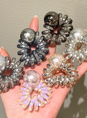 韩国东大门新款镭射人鱼姬色电话线钉珠发圈气质无痕扎发头绳发饰