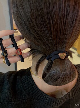 韩国东大门新款合金爱心字母发圈简约通勤皮筋高弹力时尚扎发头绳