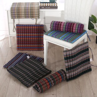 四季民族风纯棉坐垫亚麻竹排椅垫加厚透气屁垫凳子餐椅座垫头枕垫