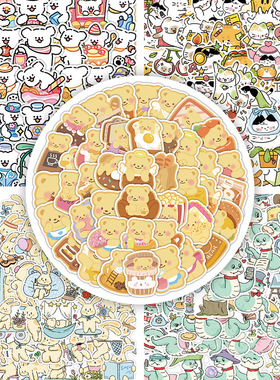 1200张不侵权可爱ins风小动物贴纸黄色小熊猫猫手账DIY装饰小