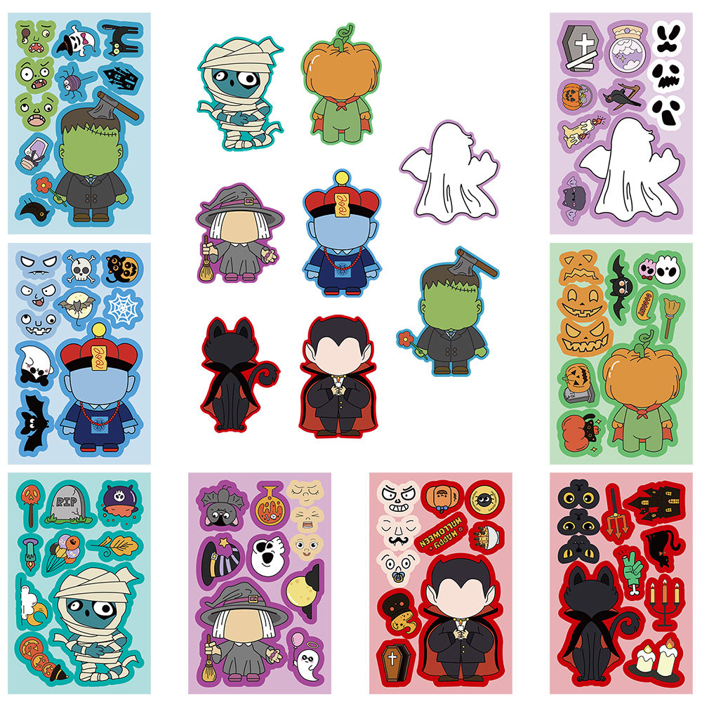 8张万圣节拼装换脸贴纸亲子互动女巫幽灵diy卡通涂鸦万圣贴纸,文具电教/文化用品/商务用品,贴纸/立体贴纸,淘宝优惠券,粉丝福利购,淘宝优惠卷