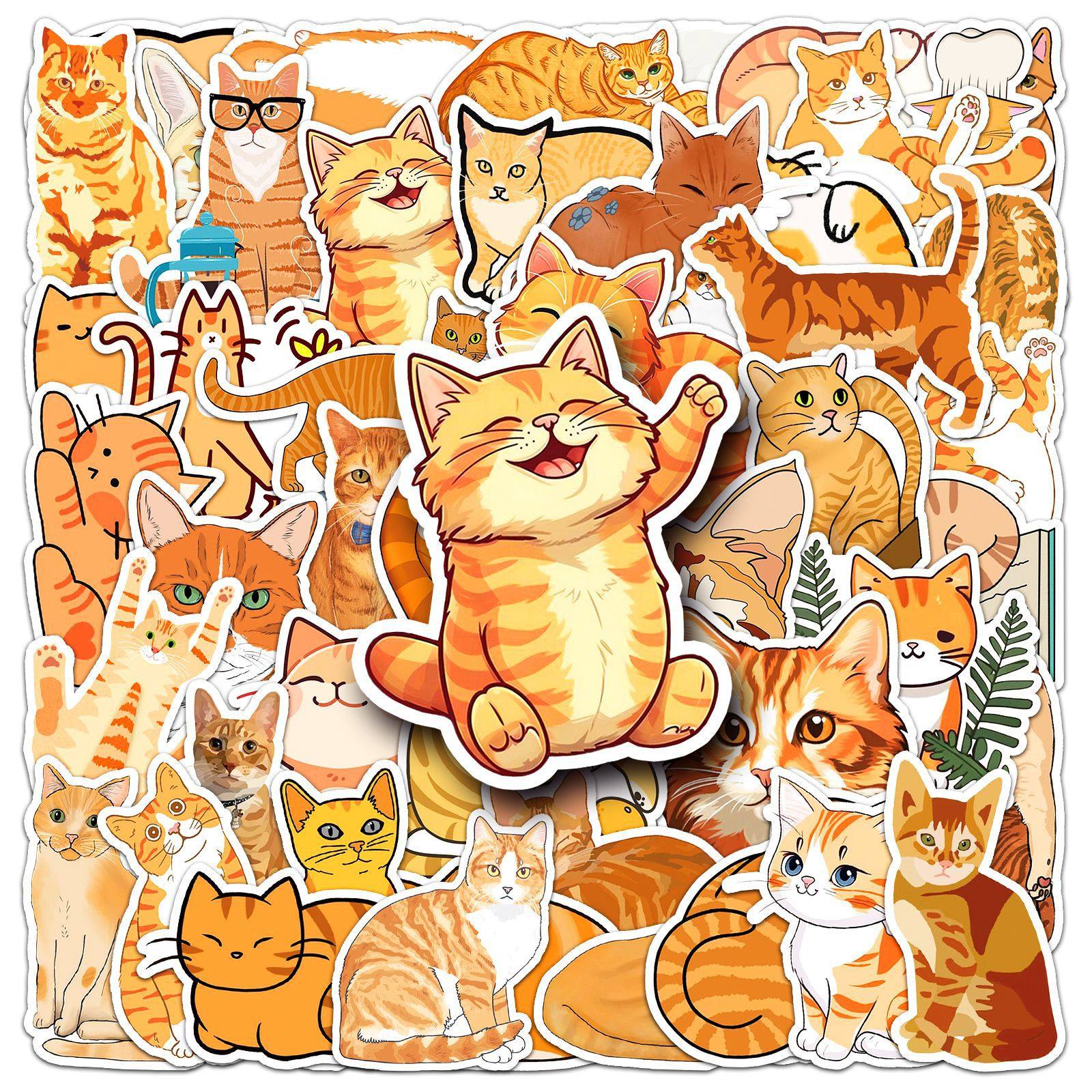 50张橘猫涂鸦贴纸个性跨境卡通可爱猫咪装饰水杯手机壳行李箱贴纸,文具电教/文化用品/商务用品,贴纸/立体贴纸,淘宝优惠券,粉丝福利购,淘宝优惠卷