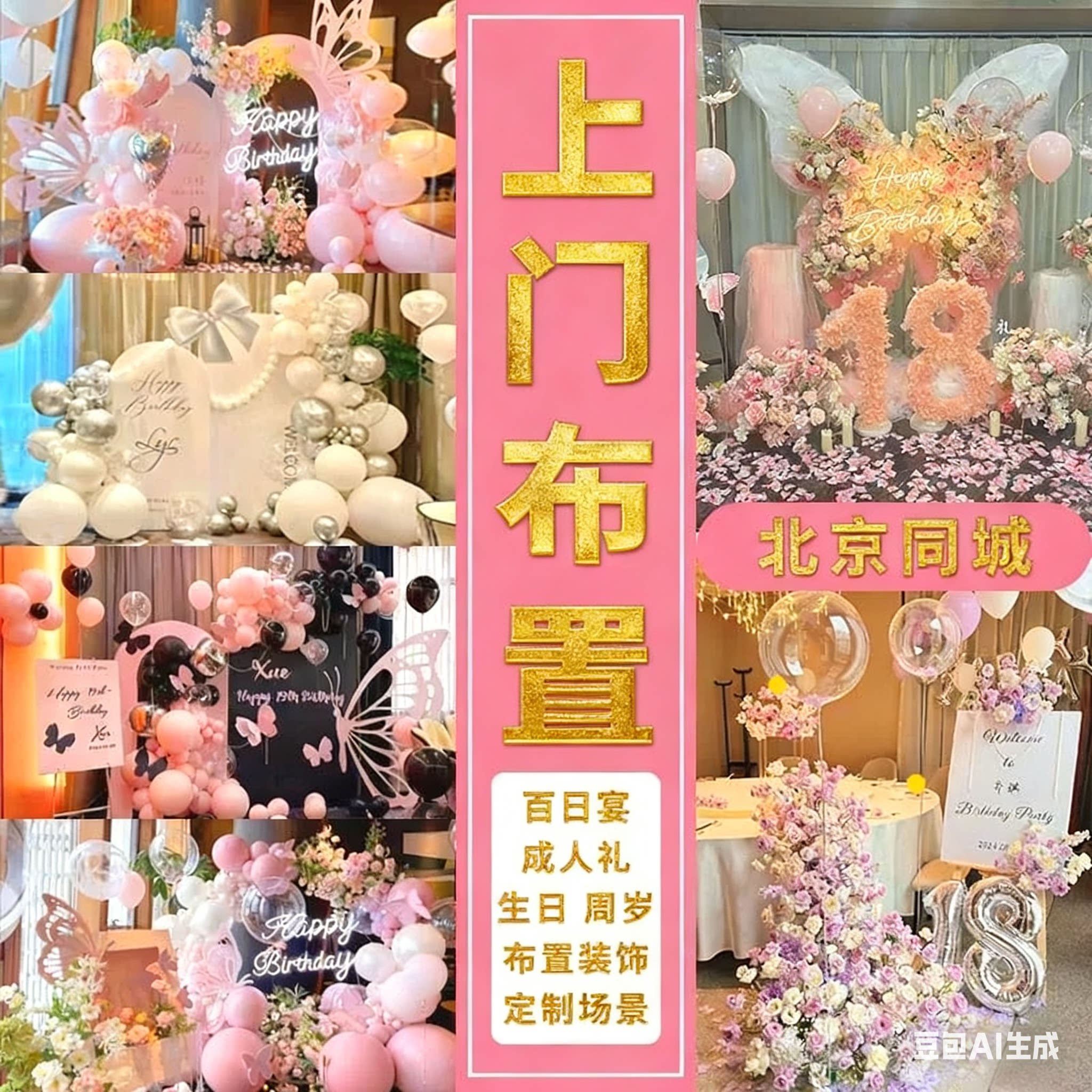 定制北京上门周岁生日场景布置装饰订婚满月百日宴求婚开业周年庆