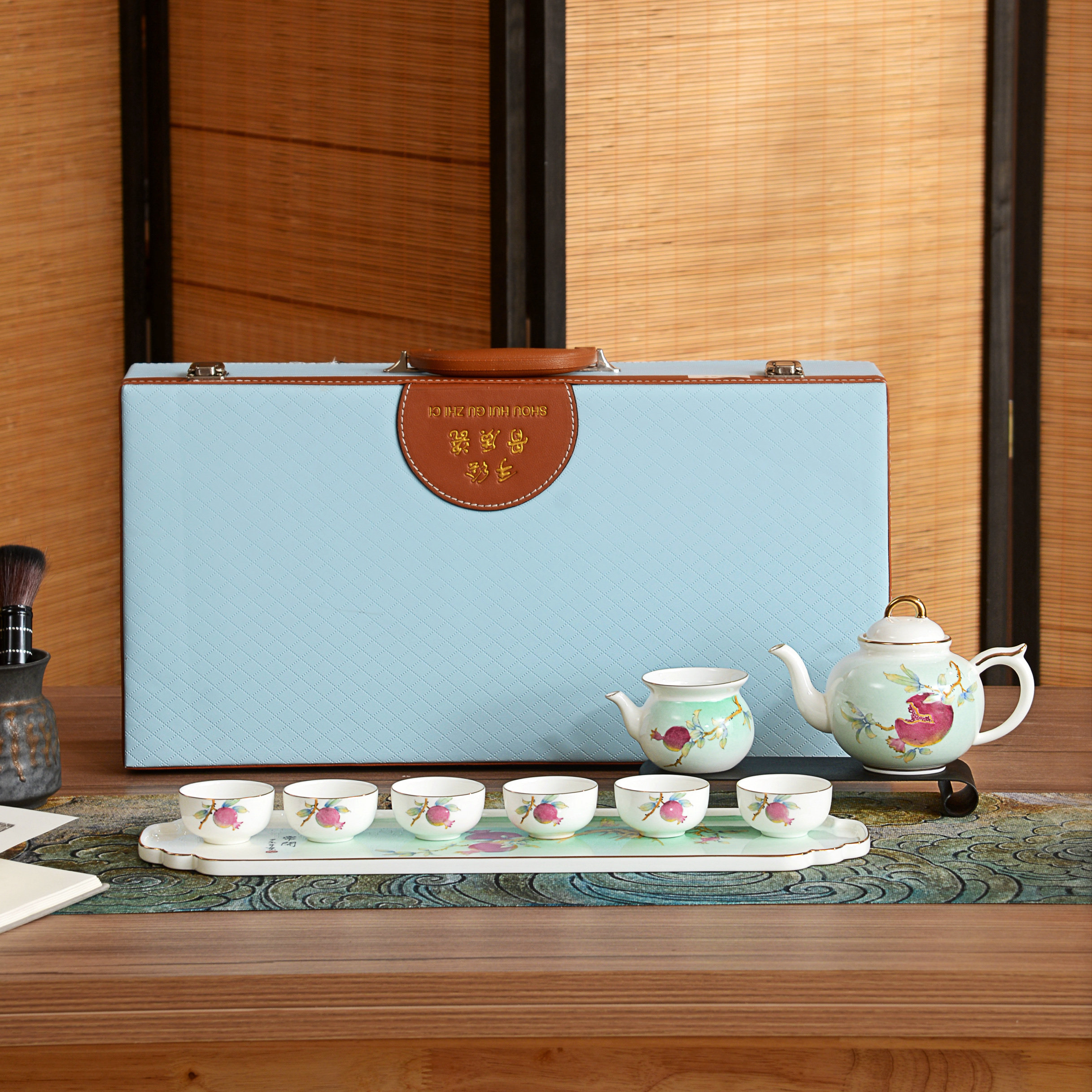 复古寿桃一壶一杯套装陶瓷功夫茶具家用茶礼伴手礼盒套组