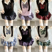 女上衣百褶裙叠穿制服套装 原创正版 jk格裙学院风背心马甲收腰衬衫