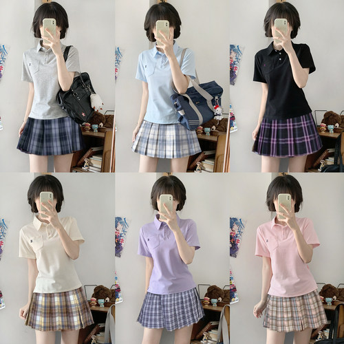 学院风jk短袖POLO衫套装