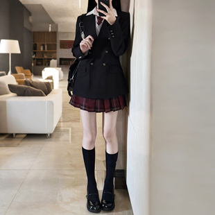 黑色校供感小个子西服上衣套装 JK制服西装 外套女原创学院风秋冬季