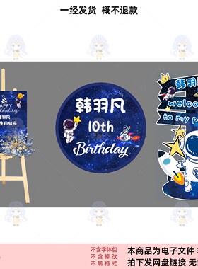 卡通太空宇航员生日派对PSD设计素材蓝色星球主题装饰