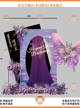 紫色蝴蝶花卉生日派对背景设计素材PSD源文件梦幻风格