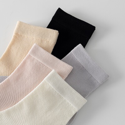 夏季薄款网眼透气白色女袜纯色简约日系堆堆袜斜纹通勤百搭中筒袜