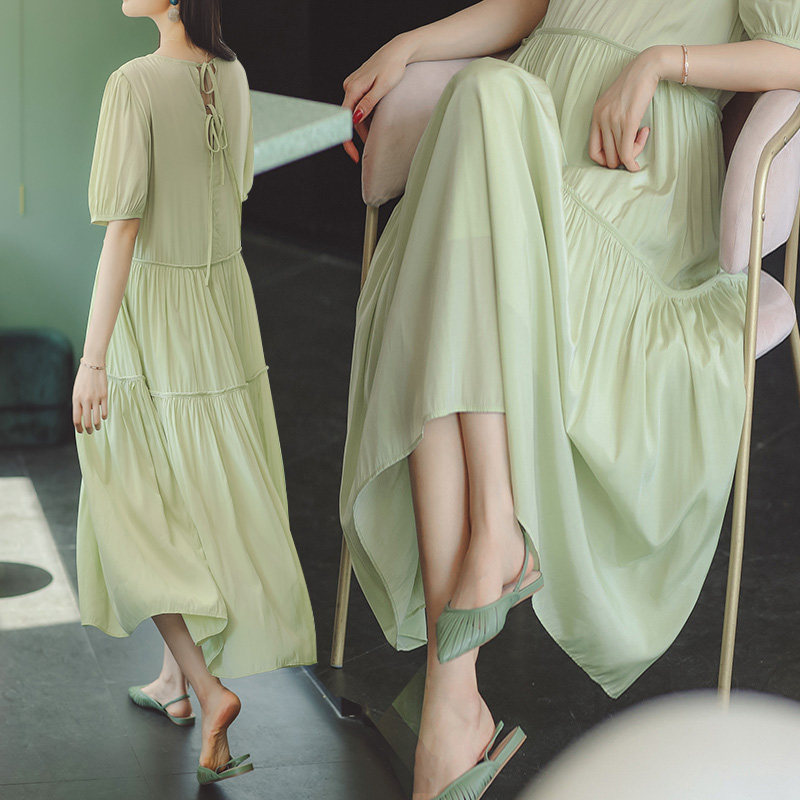 孕妇连衣裙洋气孕妇装夏天裙子仙女超仙长款过膝百褶长裙潮妈夏装