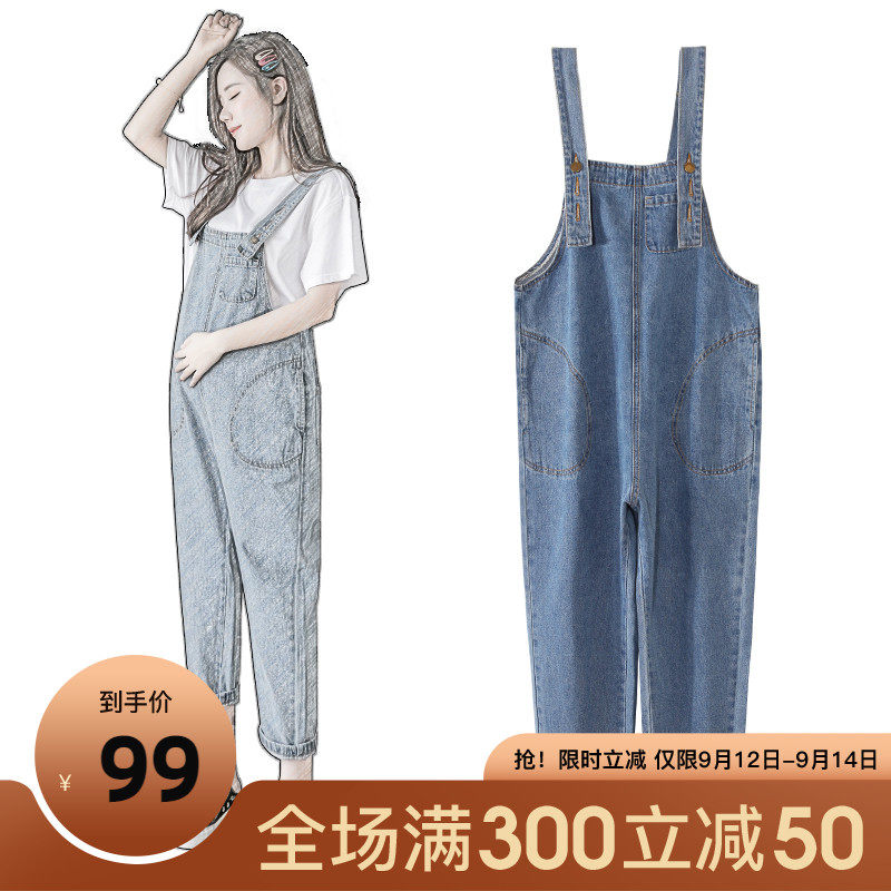 孕妇裤裤子春秋款牛仔裤外穿夏季薄款孕妇背带裤秋季长裤套装秋装