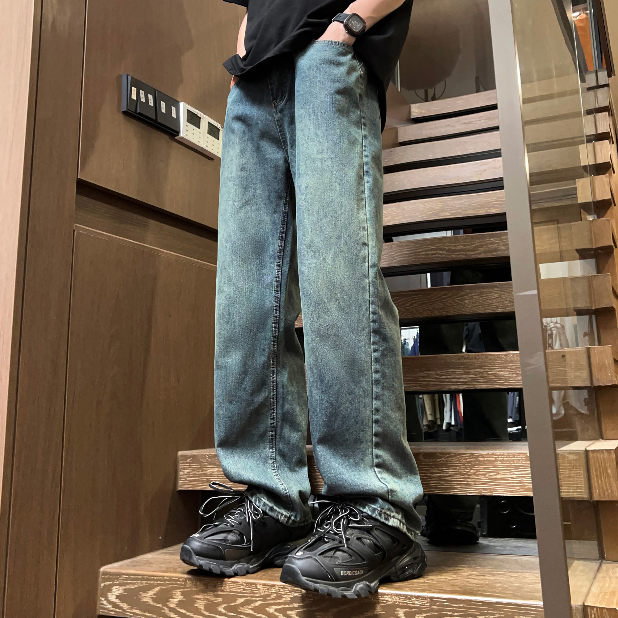 2024抖音直播品质 A107-H807-特P43 直筒水洗牛仔裤ins潮男图片