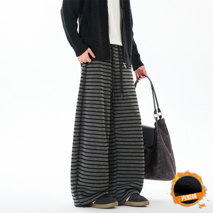 抖音 冬季加绒加厚条纹阔腿裤休闲拖地长裤 CK26106-特P48，男装卫衣，电商A107