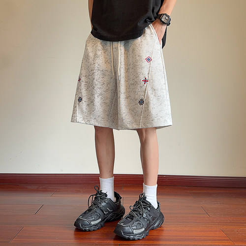 华棉 美式扎染刺绣运动短裤夏季休闲直筒五分裤子 DK26305-特P28