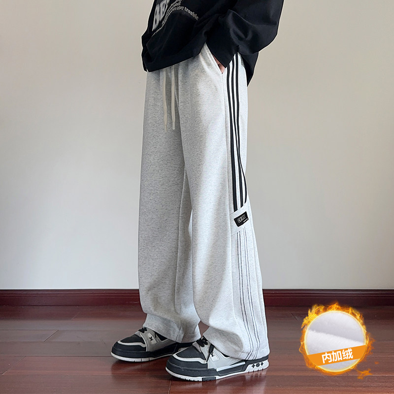 秋冬加绒320克华棉2024大码美式条纹直筒裤CK98101-特P40厚45，男装休闲裤，电商A107