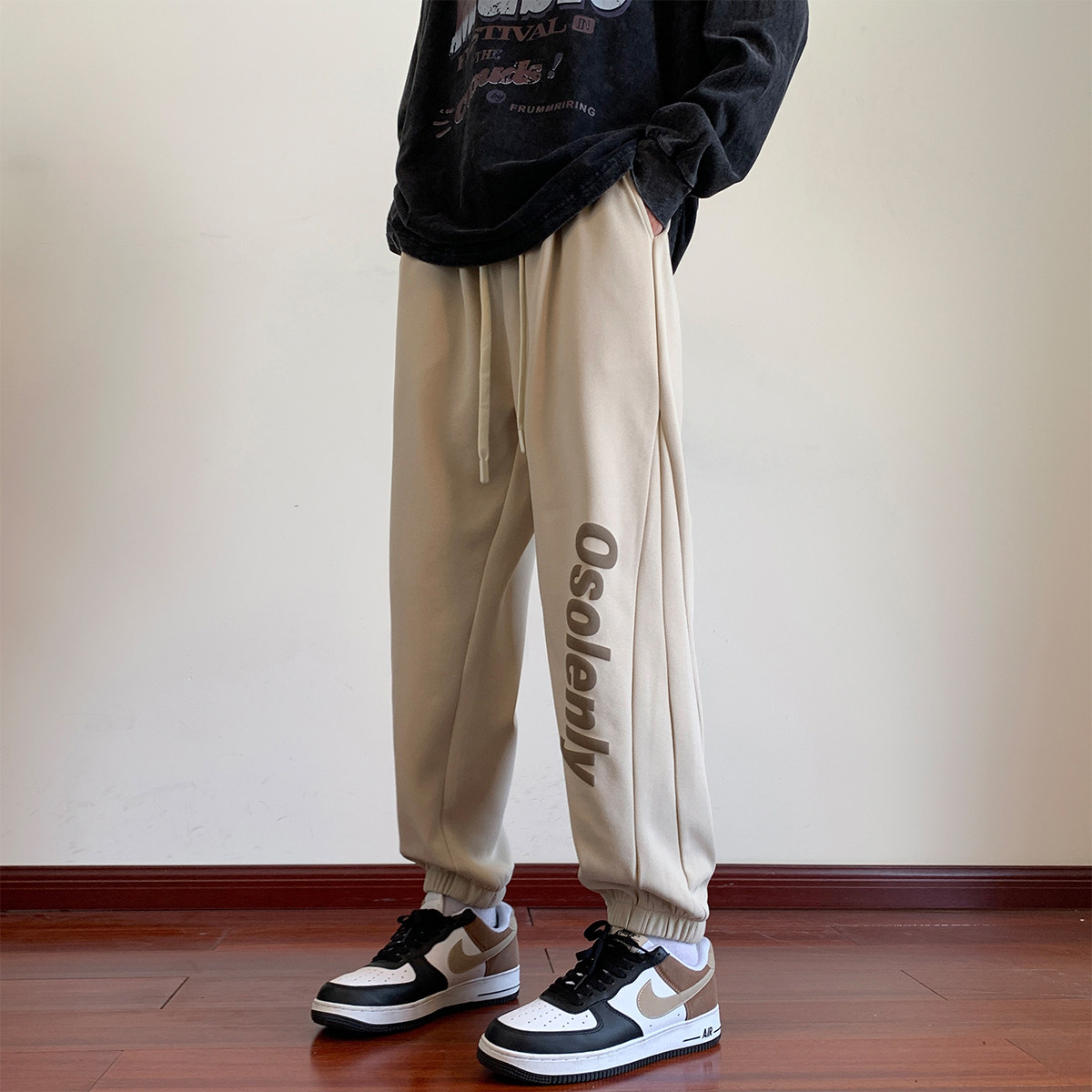 春秋季运动裤男潮流宽松束脚卫裤初高中生潮流简约百搭休闲长裤子,男装卫衣,电商A107