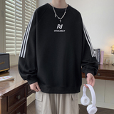 美式条纹圆领卫衣男秋季高街痞帅套头上衣服男生潮流大码休闲外套，男装卫衣，电商A107