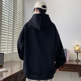 黑白条纹撞色拼接连帽卫衣男美式三条杠高级感帽衫松弛感穿搭外套，男装卫衣，电商A107