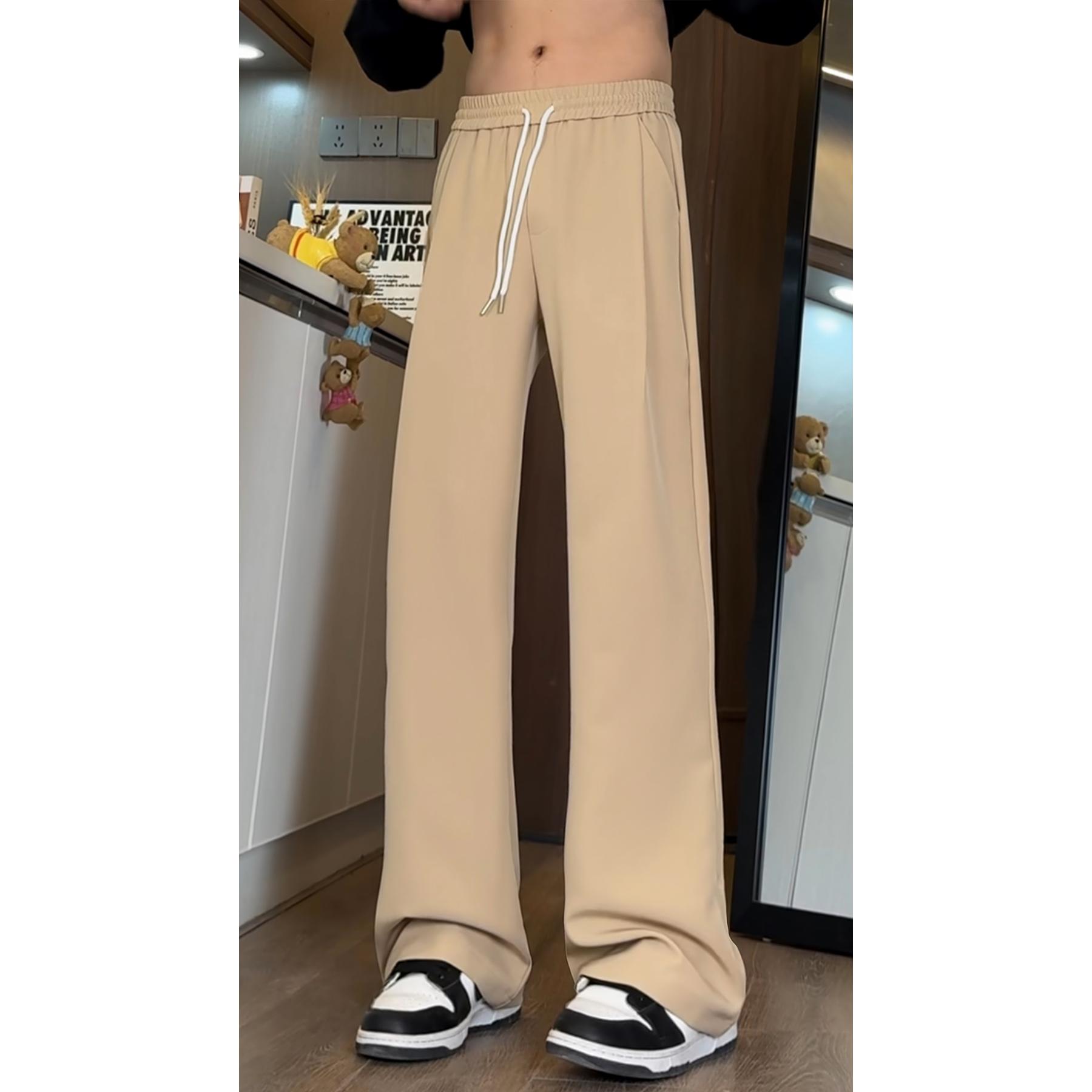 美式垂感冰丝西裤男夏季潮牌高级感修身显瘦cleanfit休闲微喇裤子,男装西裤,电商A107