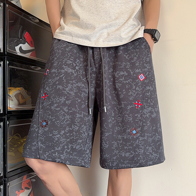 华棉 美式扎染刺绣运动短裤夏季休闲直筒五分裤子 DK26305-特P28