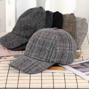 VISON鸭舌帽英国粗花呢经典复古男女士羊毛呢棒球帽子秋冬鸭嘴帽