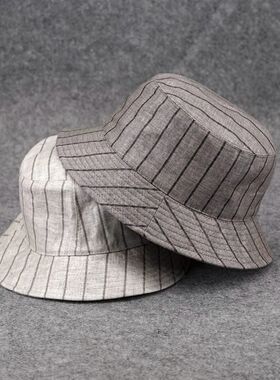 VISON 亚麻渔夫帽子男遮阳帽女户外防晒盆帽春夏出游薄款百搭潮帽