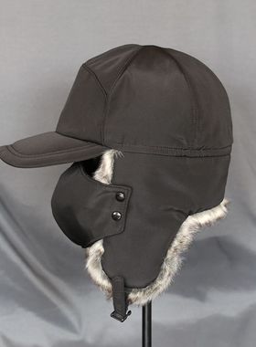 VISON 雷锋帽东北护耳棉帽黑色防寒护耳冬季保暖毛帽子大帽檐男女