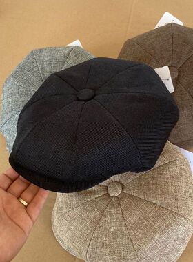 VION 英伦八角帽亚麻透气贝雷帽春夏季复古报童帽男女薄款帽子