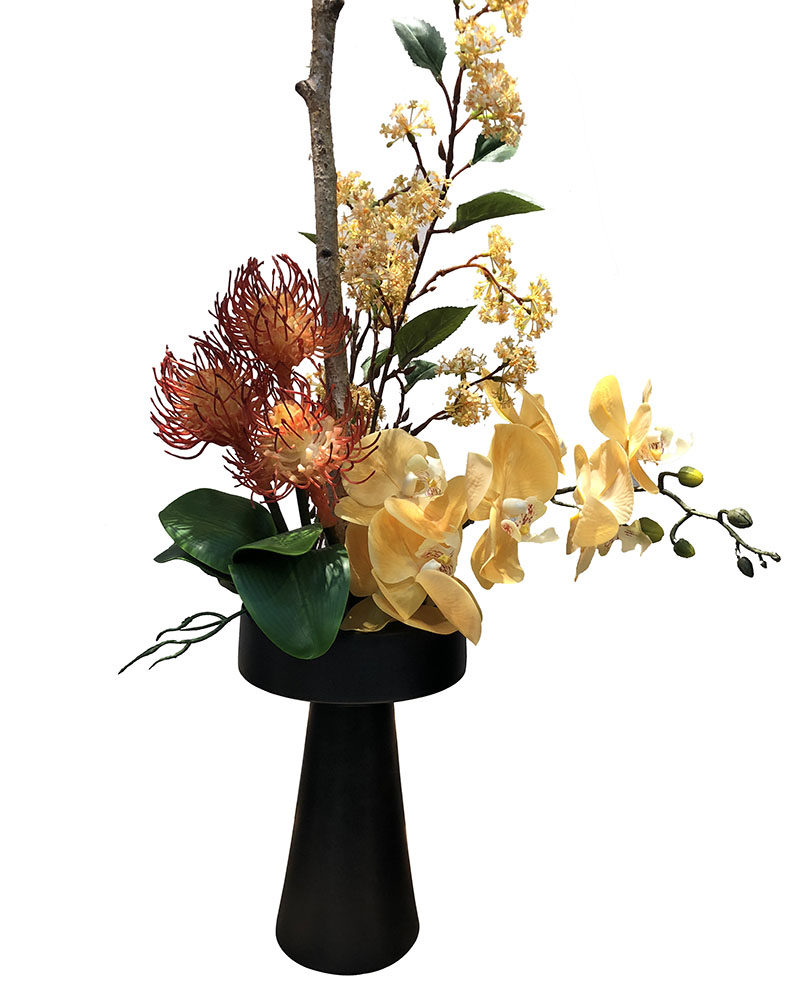 中式轻奢仿真仿黄色蝴蝶兰套装花艺插花玄关售楼处客厅花几摆件