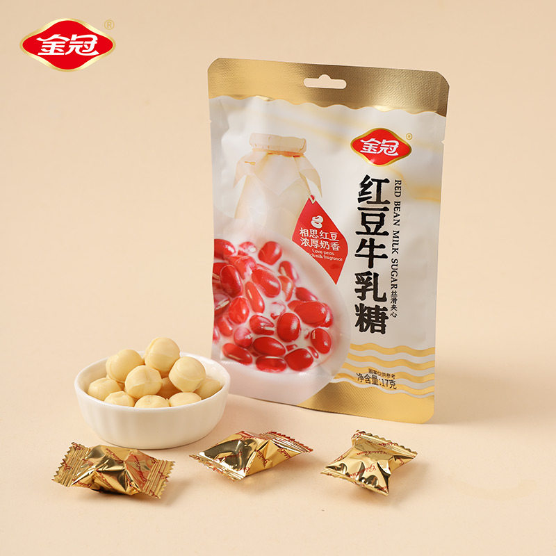 金冠红豆牛乳糖 500g 牛奶软糖婚庆喜糖休闲解馋儿童零食糖果批发