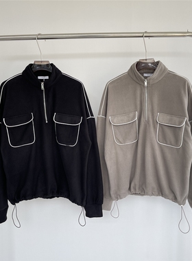 Auroral 半开拉链小立领摇粒绒卫衣男休闲运动套装宽松阔腿卫裤