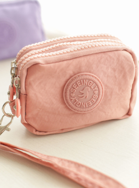 实用三明治随身3层紫色粉色迷你尼龙零钱口红身份证收纳袋