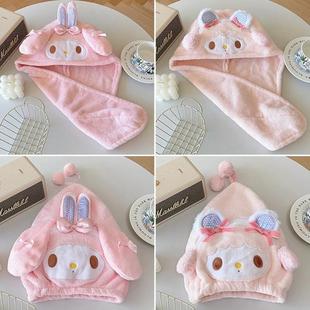 日系可爱卡通公主浴帽 珊瑚绒吸水速干干发帽儿童成人浴室