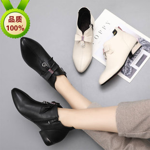 43大码 真皮31 女士靴子软牛皮平底软底尖头马丁靴41 33特小码